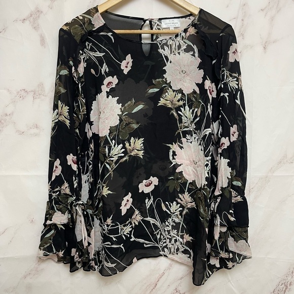 LUCKY Brand Floral Sheer Ruffled Tiered Blouse - G22 - Picture 1 of 6